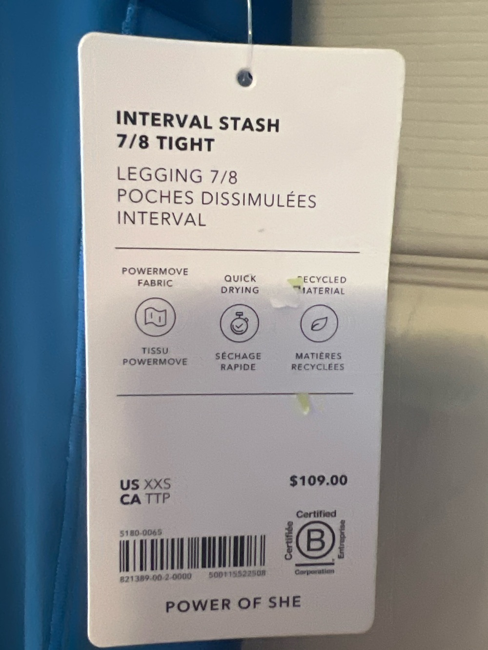 #131 NWT Athleta Interval Stash 7/8 Tight Lapis Blue XXS PowerMove - Picture 3 of 3